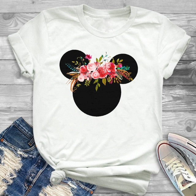 2019 Women Fashion Graphic Minnie T-Shirt Mouse Micky Ear Shirt Girl Tumblr Tee Hipster Matching Female T Shirt  Holiday Tees