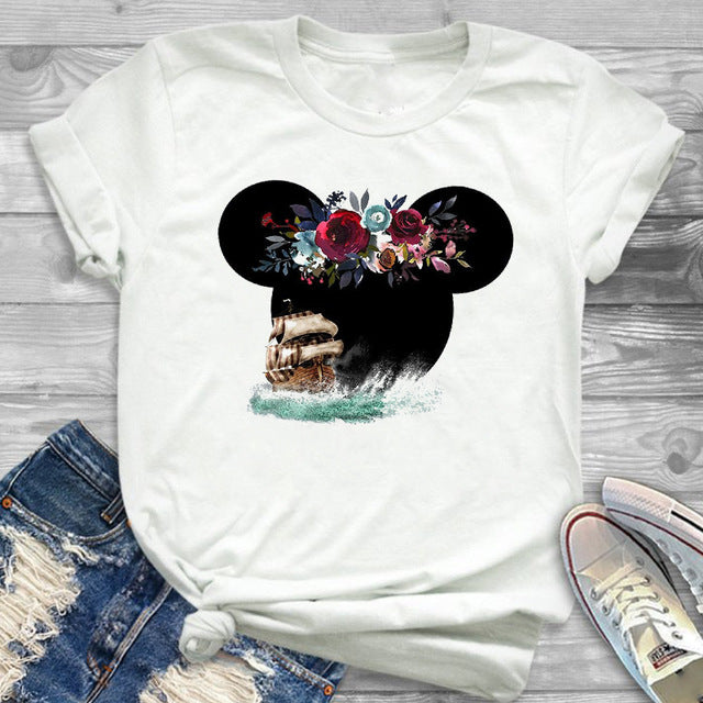 2019 Women Fashion Graphic Minnie T-Shirt Mouse Micky Ear Shirt Girl Tumblr Tee Hipster Matching Female T Shirt  Holiday Tees