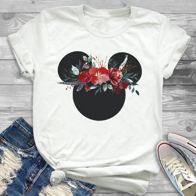 2019 Women Fashion Graphic Minnie T-Shirt Mouse Micky Ear Shirt Girl Tumblr Tee Hipster Matching Female T Shirt  Holiday Tees