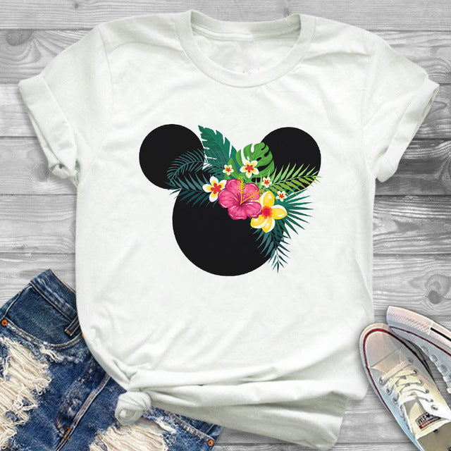 2019 Women Fashion Graphic Minnie T-Shirt Mouse Micky Ear Shirt Girl Tumblr Tee Hipster Matching Female T Shirt  Holiday Tees