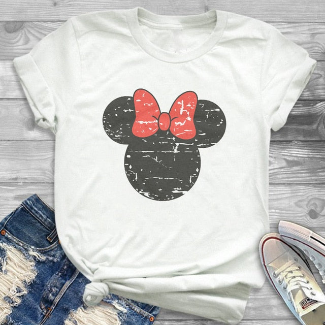 2019 Women Fashion Graphic Minnie T-Shirt Mouse Micky Ear Shirt Girl Tumblr Tee Hipster Matching Female T Shirt  Holiday Tees