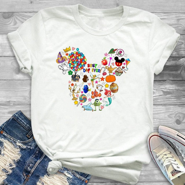 2019 Women Fashion Graphic Minnie T-Shirt Mouse Micky Ear Shirt Girl Tumblr Tee Hipster Matching Female T Shirt  Holiday Tees