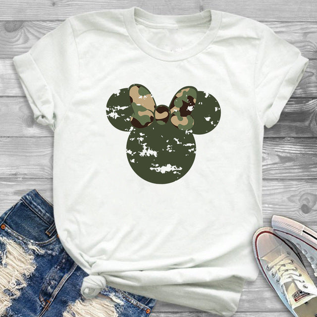 2019 Women Fashion Graphic Minnie T-Shirt Mouse Micky Ear Shirt Girl Tumblr Tee Hipster Matching Female T Shirt  Holiday Tees