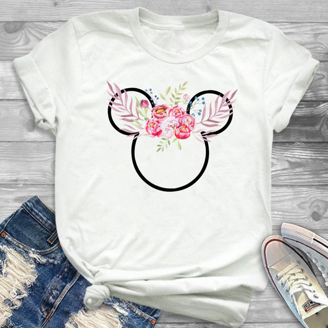 2019 Women Fashion Graphic Minnie T-Shirt Mouse Micky Ear Shirt Girl Tumblr Tee Hipster Matching Female T Shirt  Holiday Tees