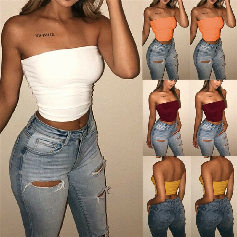 2019 New Women Sexy Off Shoulder Strapless Casual Tank Vest Sleeveless Summer Bodycon Slim Tank Crop Tops Camis Clubwear Outwear