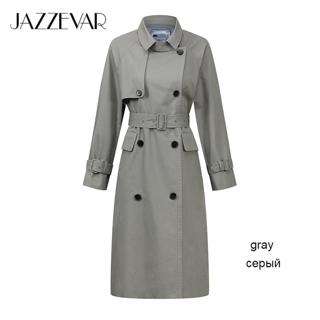 JAZZEVAR2019 New arrival autumn trench coat women top khaki color long cotton outwear loose clothing with belt fashion coat 9019