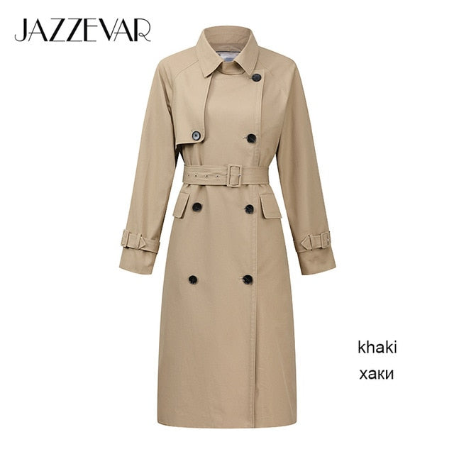 JAZZEVAR2019 New arrival autumn trench coat women top khaki color long cotton outwear loose clothing with belt fashion coat 9019