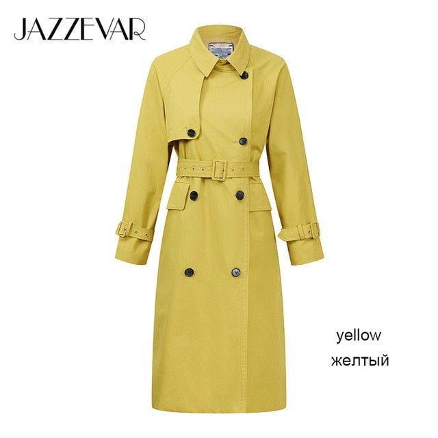 JAZZEVAR2019 New arrival autumn trench coat women top khaki color long cotton outwear loose clothing with belt fashion coat 9019