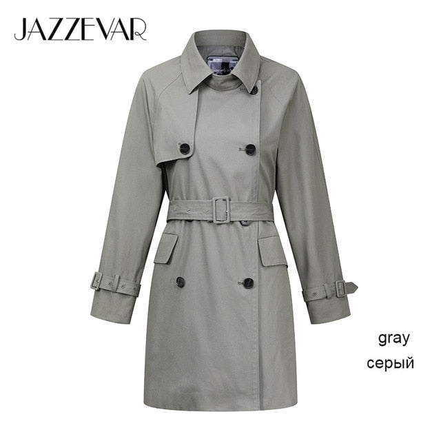 JAZZEVAR 2019 New arrival autumn trench coat women top yellow long cotton outwear loose clothing with belt new fashion coat 9027