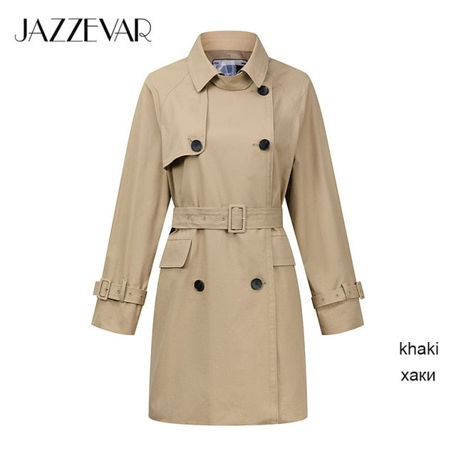 JAZZEVAR 2019 New arrival autumn trench coat women top yellow long cotton outwear loose clothing with belt new fashion coat 9027