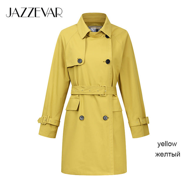 JAZZEVAR 2019 New arrival autumn trench coat women top yellow long cotton outwear loose clothing with belt new fashion coat 9027