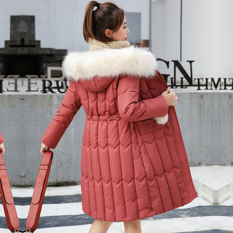 Plus Size 4XL 5XL Thick Big Fur Women Long Down Parkas Slim Winter Jacket Women Hooded Coat New Cotton Padded Jackets Female