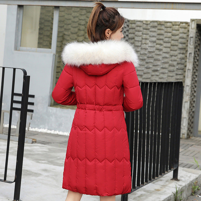 Plus Size 4XL 5XL Thick Big Fur Women Long Down Parkas Slim Winter Jacket Women Hooded Coat New Cotton Padded Jackets Female