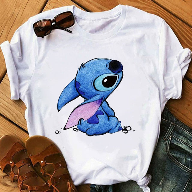 Women's Fashion T-Shirt Lilo Stitch Harajuku Kawaii Tshirts Lovely Cartoon Female Printed Casual T Shirt Cute  Casual Tops