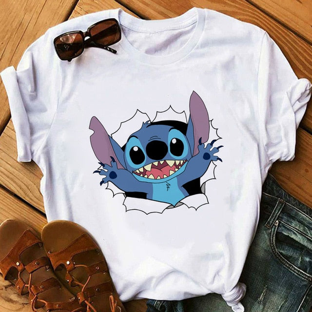 Women's Fashion T-Shirt Lilo Stitch Harajuku Kawaii Tshirts Lovely Cartoon Female Printed Casual T Shirt Cute  Casual Tops