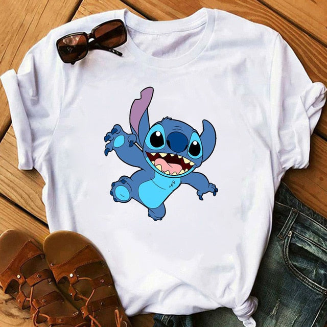 Women's Fashion T-Shirt Lilo Stitch Harajuku Kawaii Tshirts Lovely Cartoon Female Printed Casual T Shirt Cute  Casual Tops