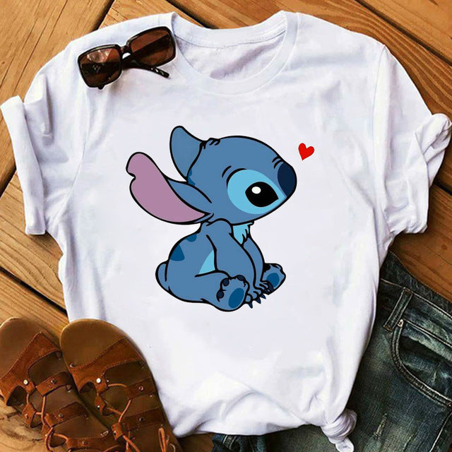 Women's Fashion T-Shirt Lilo Stitch Harajuku Kawaii Tshirts Lovely Cartoon Female Printed Casual T Shirt Cute  Casual Tops