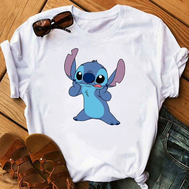 Women's Fashion T-Shirt Lilo Stitch Harajuku Kawaii Tshirts Lovely Cartoon Female Printed Casual T Shirt Cute  Casual Tops