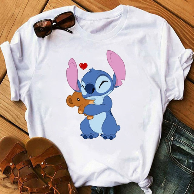 Women's Fashion T-Shirt Lilo Stitch Harajuku Kawaii Tshirts Lovely Cartoon Female Printed Casual T Shirt Cute  Casual Tops