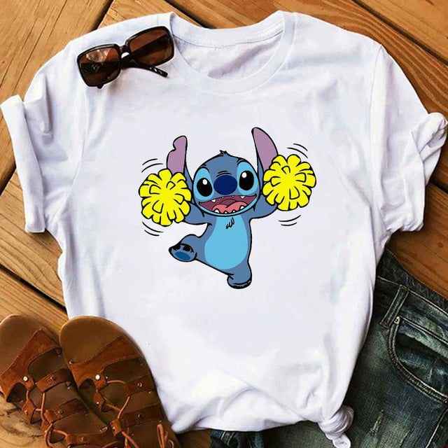 Women's Fashion T-Shirt Lilo Stitch Harajuku Kawaii Tshirts Lovely Cartoon Female Printed Casual T Shirt Cute  Casual Tops