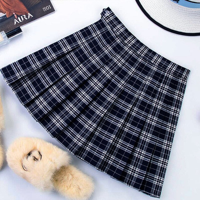 Plus Size Harajuku Short Skirt New Korean Plaid Skirt Women Zipper High Waist School Girl Pleated Plaid Skirt Sexy Mini Skirt