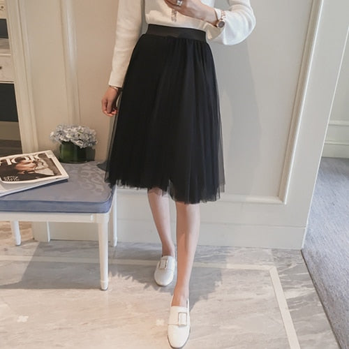 TIGENA Midi Pleated Tulle Skirt Women 2019 Summer A-line High Waist Knee Length Tutu Skirt Female School Sun tiulowa spodnica