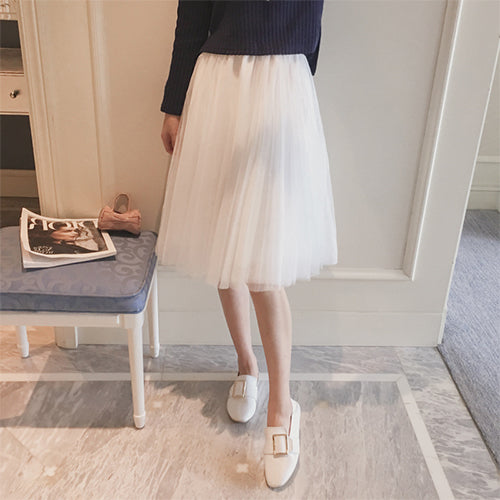 TIGENA Midi Pleated Tulle Skirt Women 2019 Summer A-line High Waist Knee Length Tutu Skirt Female School Sun tiulowa spodnica