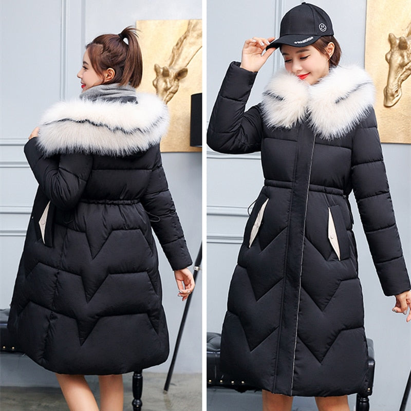 X-Long 2019 New Arrival Fashion Slim Women Winter Jacket Cotton Padded Warm Thicken Ladies Coat Long Coats Parka Womens Jackets