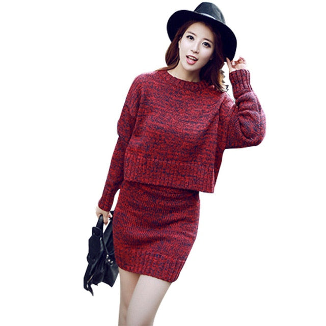 Women's Knitted Suit Set Two Piece Matching Skirt Set Outfits Clothing For Women Clothes 2019 Conjuntos De Mujer Ensemble Femme