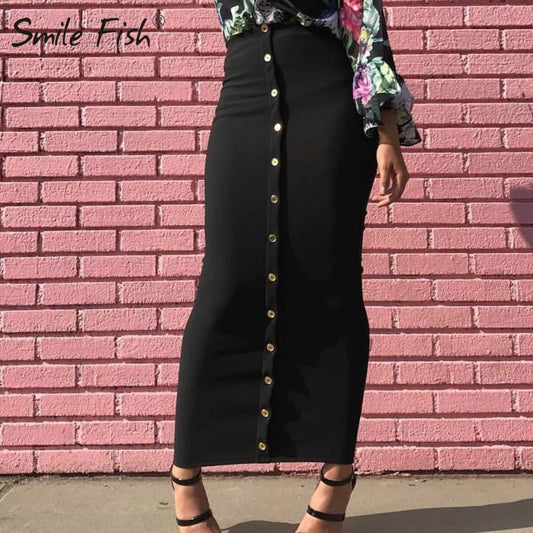 2019 Winter Autumn Skirts High Waist Muslim Buttons Bodycon Sheath Long Skirt Women Solid Femme Pencil Skirts Streetwear