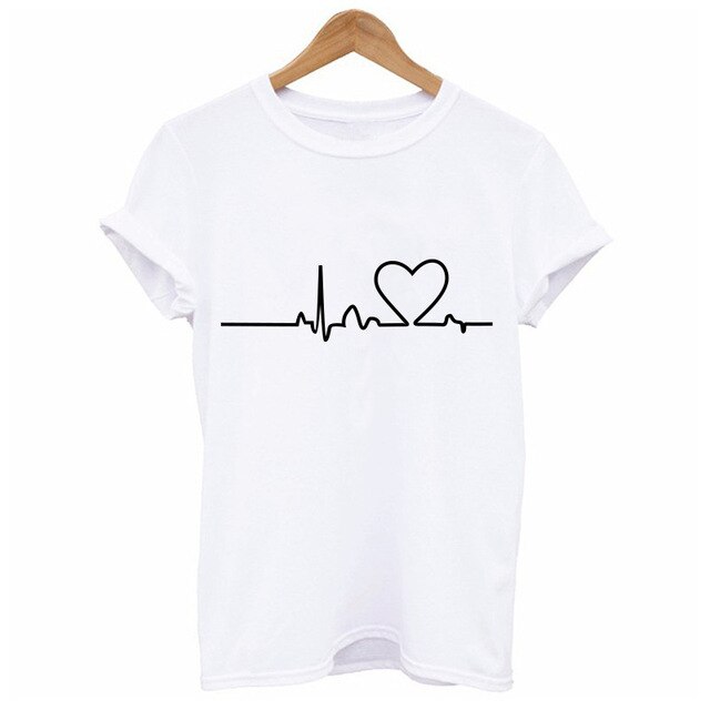 Female O-neck T-Shirts Summer Short Sleeve T Shirt Women Harajuku Love Printed T-shirt Casual Tee Tops Women Heartbeat Clothing