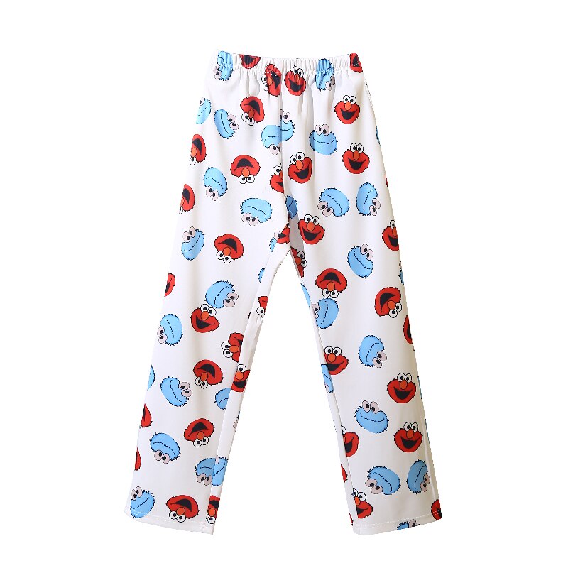 Spring New White Trousers Elastic Waist Air Cotton Autumn Female Straight Pants Kapris Cartoon Funny Print Women's Clothing