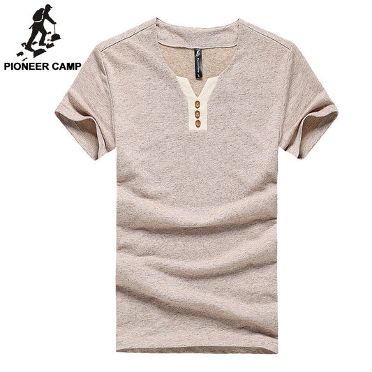 Pioneer Camp Free shipping 2017 men t shirt environmental cotton hemp casual slim solid t shirts  younger thin and short sleeve