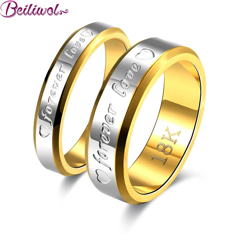 Wedding Couple Rings For Women & Men Engagement Stainless Steel Gold Plated Forever Love Jewelry Fashion Ring Lover Gift No Fade