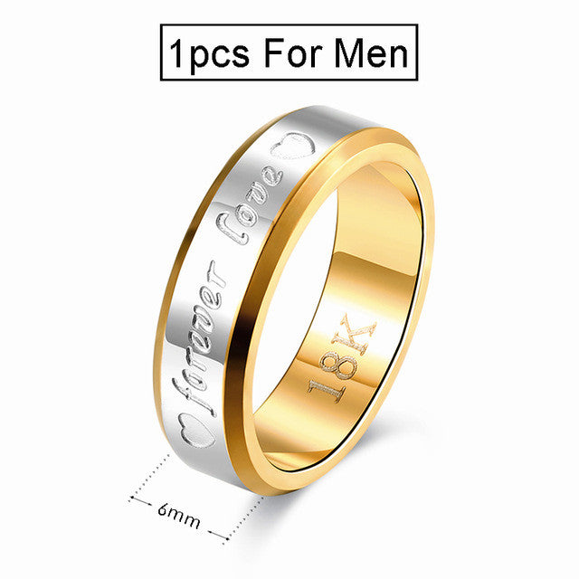 Wedding Couple Rings For Women & Men Engagement Stainless Steel Gold Plated Forever Love Jewelry Fashion Ring Lover Gift No Fade