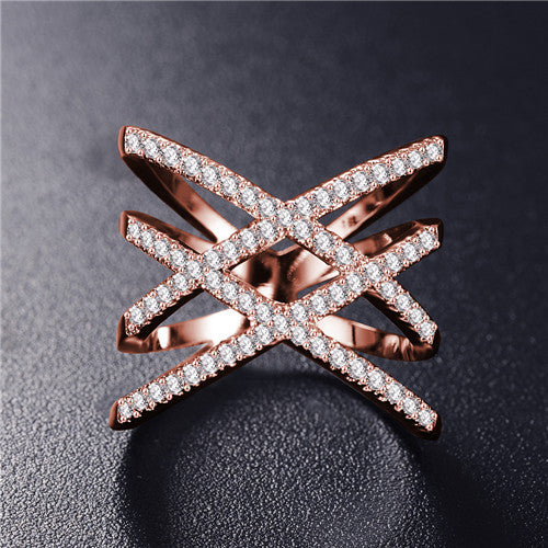 Hot!Bottom Price Only 2 Weeks Fashion Rings for Women Double Letter X Shape Ring Zirconia Micro Paved Women Anel