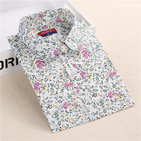 Dioufond New Floral Long Sleeve Vintage Blouse Cherry Turn Down Collar Shirt Blusas Feminino Ladies Blouses Womens  Tops Fashion