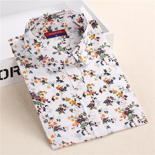 Dioufond New Floral Long Sleeve Vintage Blouse Cherry Turn Down Collar Shirt Blusas Feminino Ladies Blouses Womens  Tops Fashion