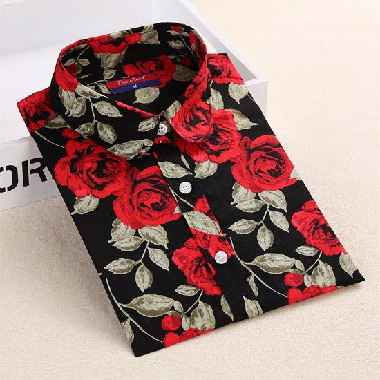 New Floral Women Blouses Shirts Casual Cherry Blouses Long Sleeve Ladies Tops Fashion Blusas Clothing For Womens Plus Size 5XL