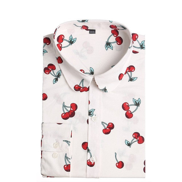 New Floral Women Blouses Shirts Casual Cherry Blouses Long Sleeve Ladies Tops Fashion Blusas Clothing For Womens Plus Size 5XL