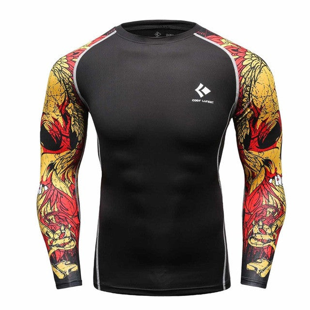 Mens Compression Shirts Bodybuilding Skin Tight Long Sleeves Jerseys Clothings MMA Crossfit Exercise Workout Fitness Sportswear