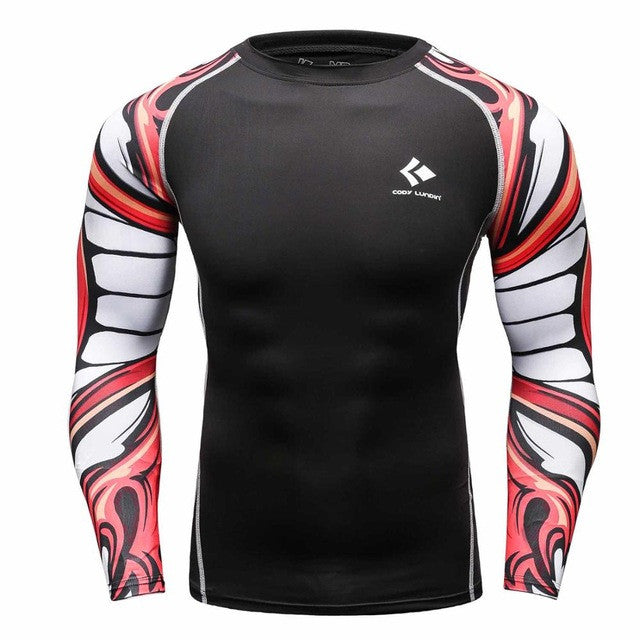 Mens Compression Shirts Bodybuilding Skin Tight Long Sleeves Jerseys Clothings MMA Crossfit Exercise Workout Fitness Sportswear