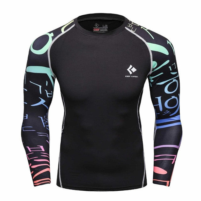 Mens Compression Shirts Bodybuilding Skin Tight Long Sleeves Jerseys Clothings MMA Crossfit Exercise Workout Fitness Sportswear