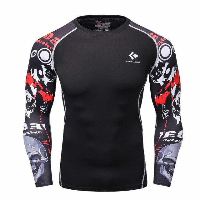 Mens Compression Shirts Bodybuilding Skin Tight Long Sleeves Jerseys Clothings MMA Crossfit Exercise Workout Fitness Sportswear