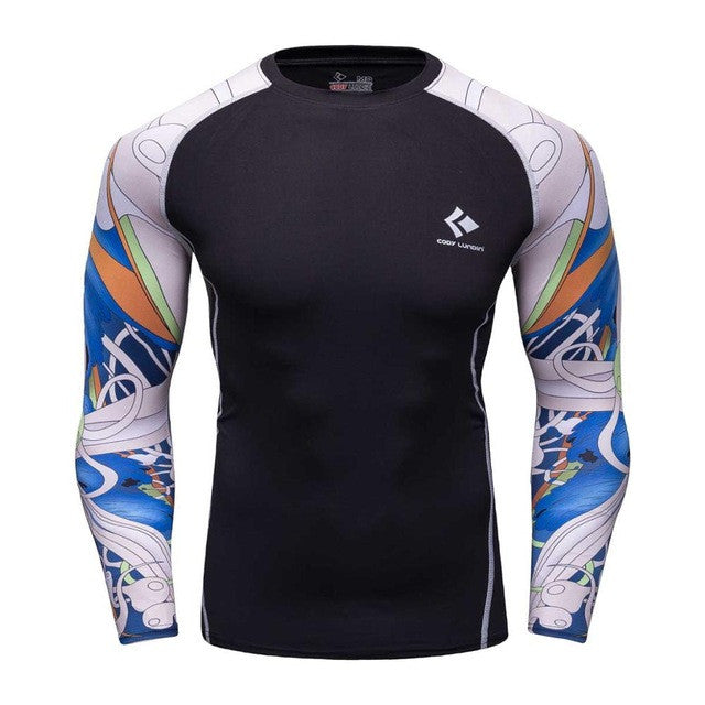 Mens Compression Shirts Bodybuilding Skin Tight Long Sleeves Jerseys Clothings MMA Crossfit Exercise Workout Fitness Sportswear