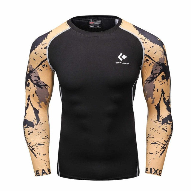 Mens Compression Shirts Bodybuilding Skin Tight Long Sleeves Jerseys Clothings MMA Crossfit Exercise Workout Fitness Sportswear