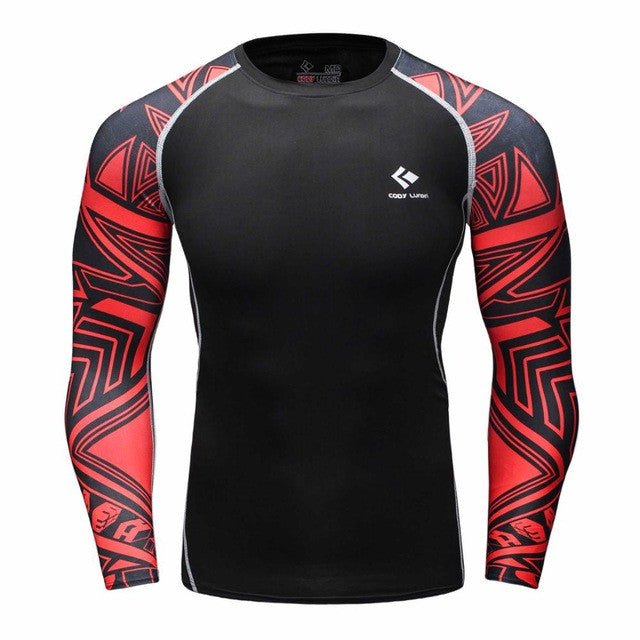 Mens Compression Shirts Bodybuilding Skin Tight Long Sleeves Jerseys Clothings MMA Crossfit Exercise Workout Fitness Sportswear