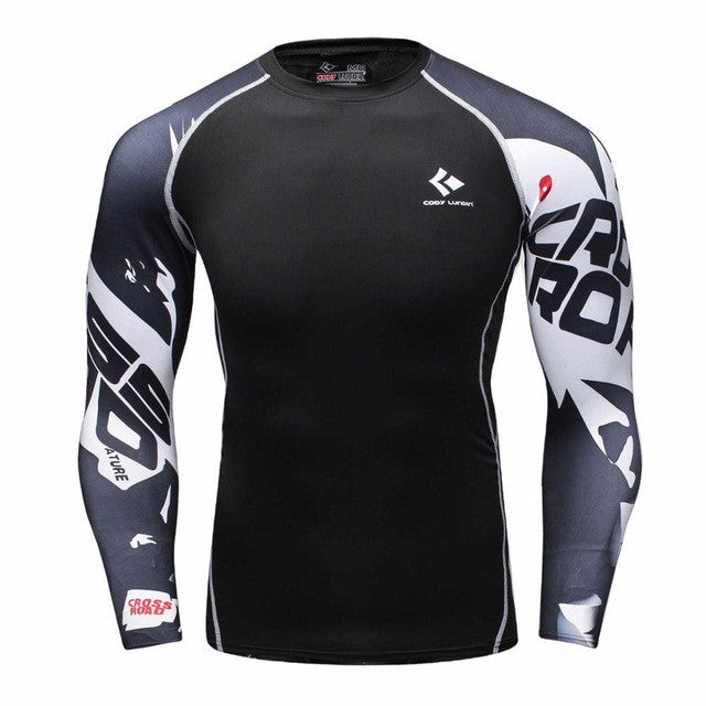 Mens Compression Shirts Bodybuilding Skin Tight Long Sleeves Jerseys Clothings MMA Crossfit Exercise Workout Fitness Sportswear