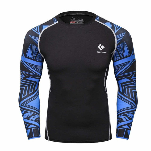 Mens Compression Shirts Bodybuilding Skin Tight Long Sleeves Jerseys Clothings MMA Crossfit Exercise Workout Fitness Sportswear