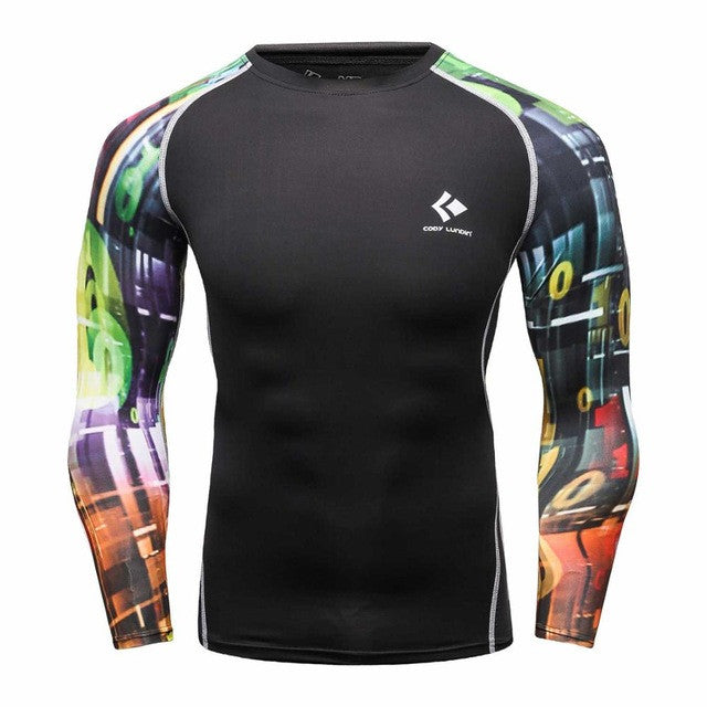 Mens Compression Shirts Bodybuilding Skin Tight Long Sleeves Jerseys Clothings MMA Crossfit Exercise Workout Fitness Sportswear